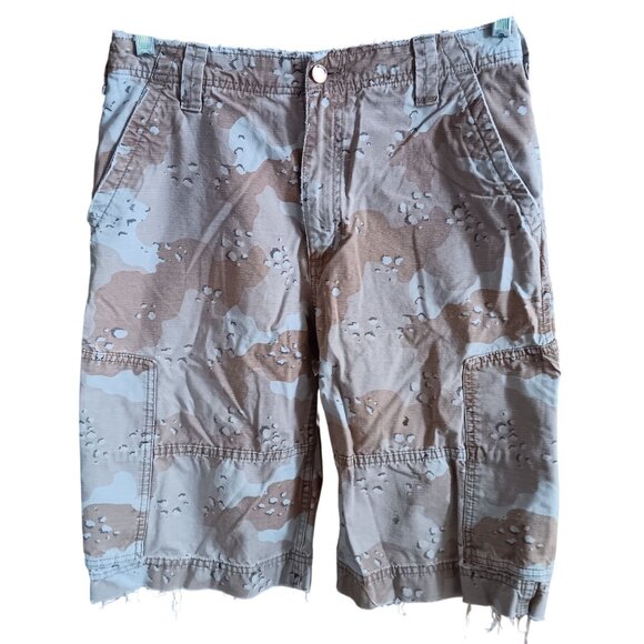 Vintage Camo Ripstop Cargo Shorts 28 Y2K Mossimo Cargo Supply Distressed RipStop - Picture 1 of 6
